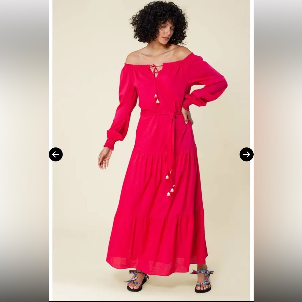 Hale Bob Hot Pink Off-Shoulder Maxi Dress